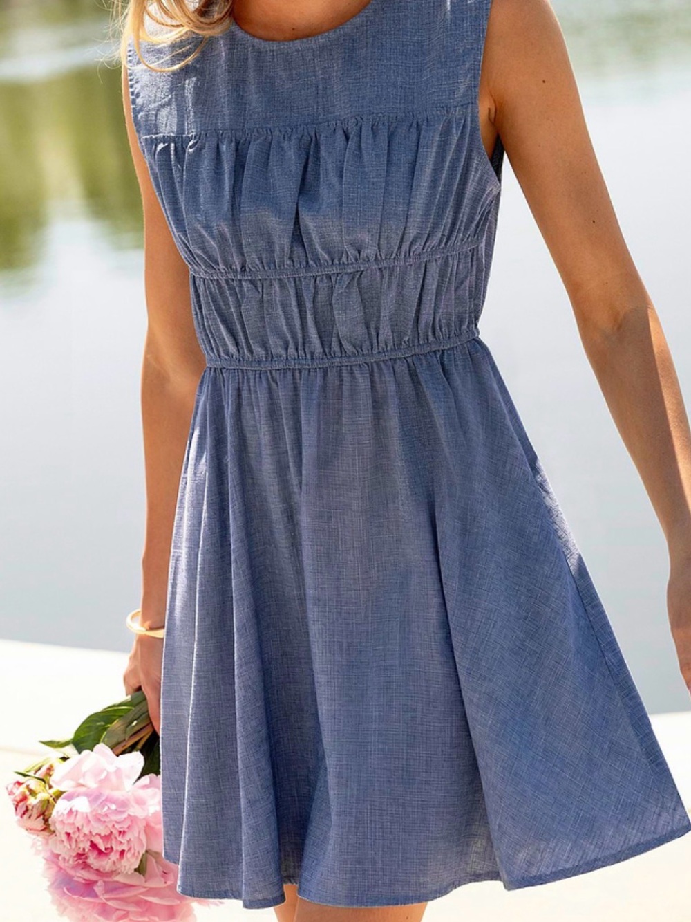 Cupshe Chambray Blue Sleeveless Smocked-Waist Dress - Picture 2 of 6